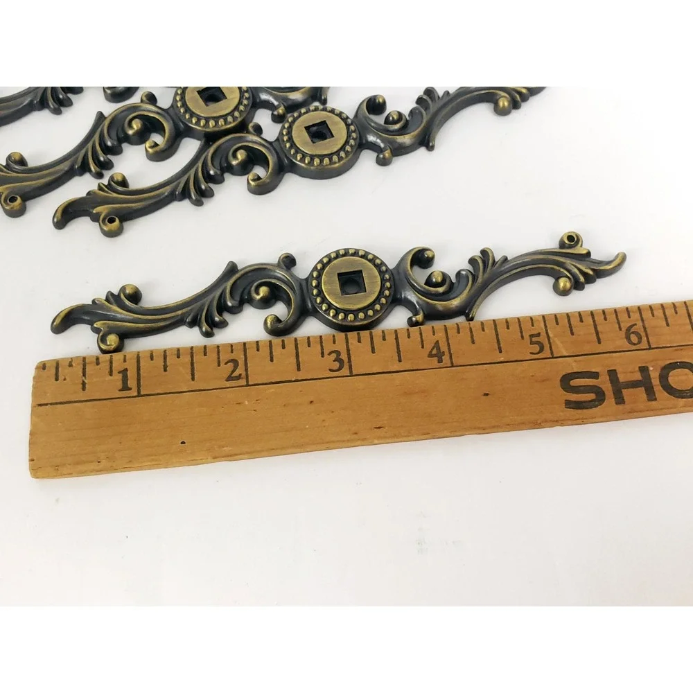 4 French Provisional Backplate Vintage Cabinet Pull Knobs Antique Finish 6